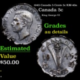 1945 Canada 5 Cents 5c KM-40a Grades AU Details