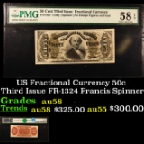 US Fractional Currency 50c Third Issue FR-1324 Francis Spinner  Graded au58 By PMG