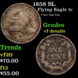 1858 SL Flying Eagle Cent 1c Grades vf details