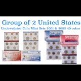 Group of 2 United States Mint Set in Original Government Packaging! From 2001-2002 with 40 Coins Ins