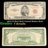 1953 $5 Red Seal Fancy Serial United States Note Grades f details