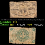 1865 US Fractional Currency 3c Third Issue fr-1226 Washingon Light Background Grades f, fine