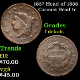 1837 Head of 1838 Coronet Head Large Cent 1c Grades f details