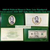 1999 $5 Federal Reserve Note, Low Numbered Uncirculated 2000 BEP Folio Issue Grades Gem CU