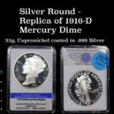 Proof Silver Round - Replica of 1916-D Mercury Dime Grades Proof