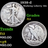 1938-d Walking Liberty Half Dollar 50c Grades f, fine