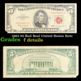 1963 $5 Red Seal United States Note Grades f+