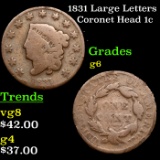 1831 Large Letters Coronet Head Large Cent 1c Grades g+