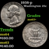 1938-p Washington Quarter 25c Grades Select+ Unc