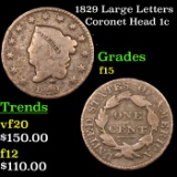 1829 Large Letters Coronet Head Large Cent 1c Grades f+