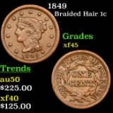 1849 Braided Hair Large Cent 1c Grades xf+
