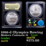 1996-d Olympics Rowing Modern Commem Dollar $1 Graded ms70, Perfection BY USCG