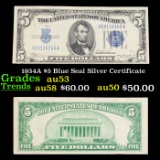 1934A $5 Blue Seal Silver Certificate Grades Select AU