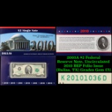 2003A $2 Federal Reserve Note, Uncirculated 2010 BEP Folio Issue (Dallas, TX) Grades Gem CU