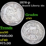 1876-p Seated Liberty Dime 10c Grades xf+