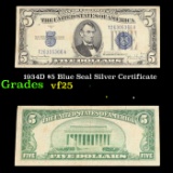 1934D $5 Blue Seal Silver Certificate Grades vf+