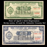 Pair of April 1 1933 Depression Scrip notes, $1 and $5, Atlantic County NJ Grades NG