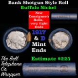Buffalo Nickel Shotgun Roll in Old Bank Style 'Bell Telephone'  Wrapper 1917 & D Mint Ends.