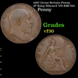 1907 Great Britain Penny 1P King Edward VII KM-794 Grades vf++