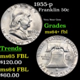 1955-p Franklin Half Dollar 50c Grades Choice Unc+ FBL