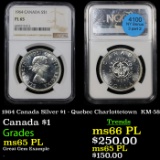 NGC 1964 Canada Silver $1 - Quebec Charlottetown  KM-58 Graded ms65 PL By NGC