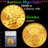 ***Auction Highlight*** 1898-s Gold Liberty Double Eagle $20 Graded ms63+ By SEGS (fc)