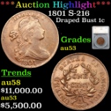 ***Auction Highlight*** 1801 Draped Bust Large Cent S-216 1c Graded au53 By SEGS (fc)