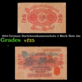1914 German Darlehenskassenschein 2 Mark Note 2m Grades vf+