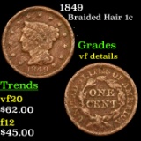 1849 Braided Hair Large Cent 1c Grades vf details