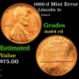 1960-d Lincoln Cent Mint Error 1c Grades Choice Unc RD