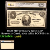 PCGS 1890 $10 Treasury Note BEP Souvenir Card, 2001 ANA SCCS B-254 Graded cu68 By PCGS