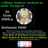 Full Roll of 2008-p Andrew Jackson Presidential $1 Coin Rolls in Original United State Mint Wrapper.