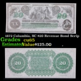 1872 Columbia, SC $20 Revenue Bond Scrip Grades Gem CU