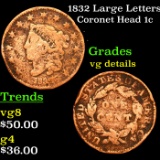1832 Large Letters Coronet Head Large Cent 1c Grades vg details