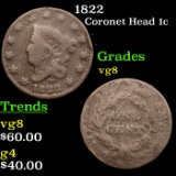 1822 Coronet Head Large Cent 1c Grades vg, very good