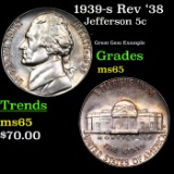 1939-s Rev '38 Jefferson Nickel 5c Grades GEM Unc
