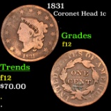 1831 Coronet Head Large Cent 1c Grades f, fine