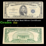 1953 $5 Blue Seal Silver Certificate Grades f, fine