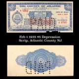 Feb 1 1935 $5 Depression Scrip, Atlantic County NJ Grades NG