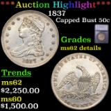 ***Auction Highlight*** 1837 Capped Bust Half Dollar 50c Graded ms62 details By SEGS (fc)