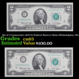 Set of 3 Consecutive 1976 $2 Federal Reserve Notes (Philadelphia, PA) Grades Gem CU