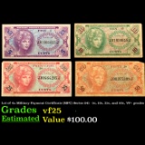 Lot of 4x Military Payment Certificate (MPC) Series 641 - 5c, 10c, 25c, and 50c, VF+ grades Grades v