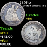 1857-p Seated Liberty Quarter 25c Grades vf++