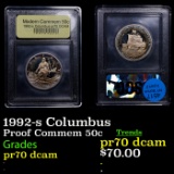 Proof 1992-s Columbus Modern Commem Half Dollar 50c Graded GEM++ Proof Deep Cameo BY USCG