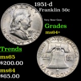 1951-d Franklin Half Dollar 50c Grades Choice+ Unc