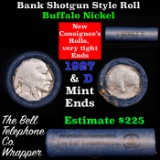 Buffalo Nickel Shotgun Roll in Old Bank Style 'Bell Telephone'  Wrapper 1927 & D Mint Ends.