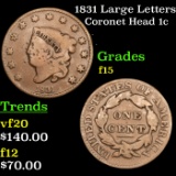 1831 Large Letters Coronet Head Large Cent 1c Grades f+