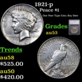 1921-p Peace Dollar $1 Graded au53 By SEGS