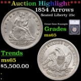 ***Auction Highlight*** 1854 Arrows Seated Liberty Quarter 25c Graded ms65 By SEGS (fc)