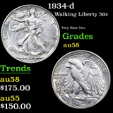 1934-d Walking Liberty Half Dollar 50c Grades Choice AU/BU Slider